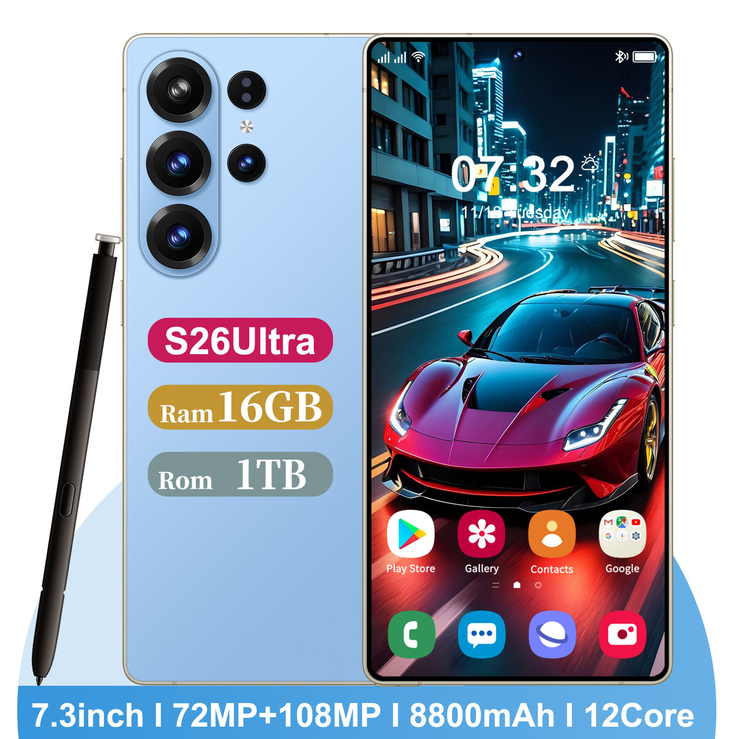 Smartphone Stqc S26 Ultra 16gb Ram 1tb De Armazenamento 7,2 Polegadas Azul