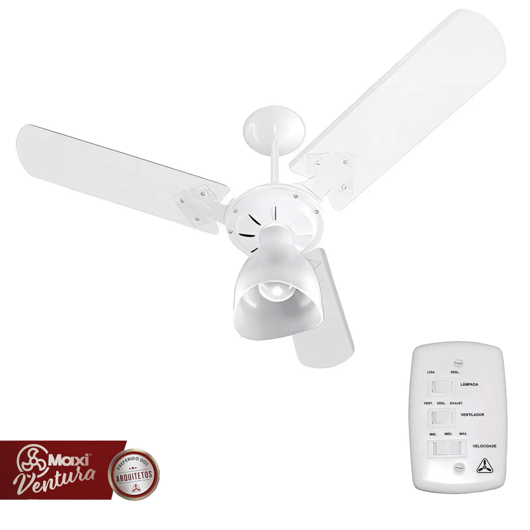 Ventilador De Teto New Maxi Ventura 110v Branco Com 3 Pás Função Inverter E 3 Velocidades