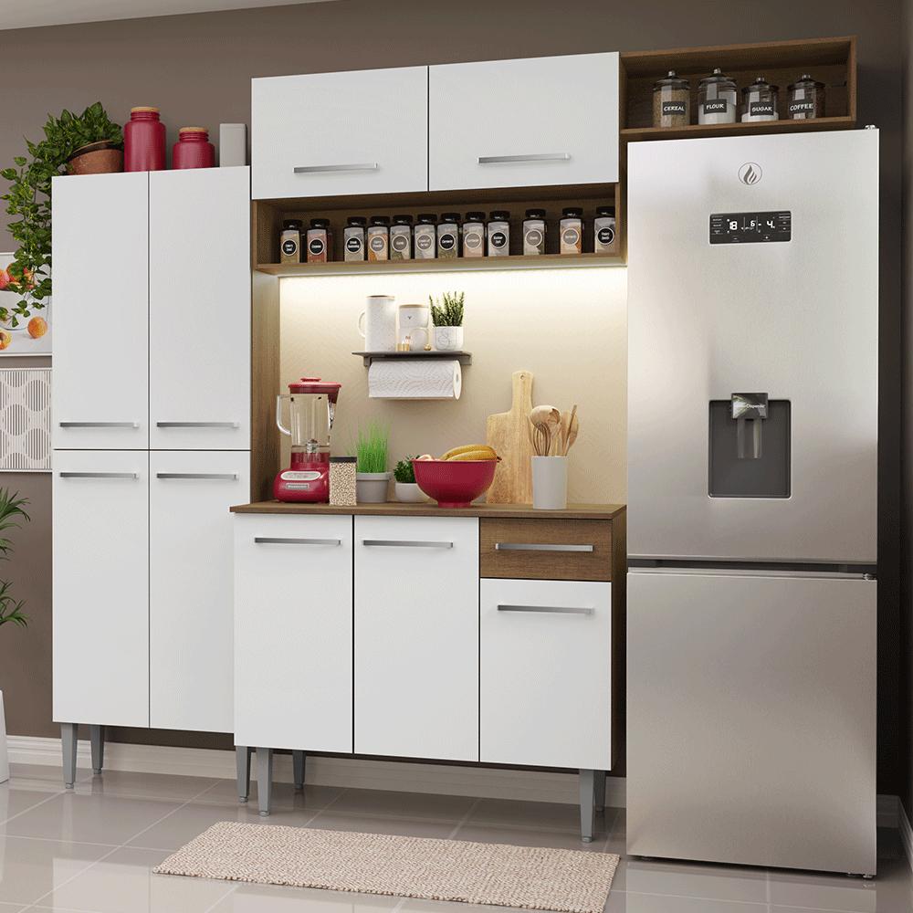 Armário De Cozinha Completa 229cm Rustic/branco Emilly Madesa 18xa
