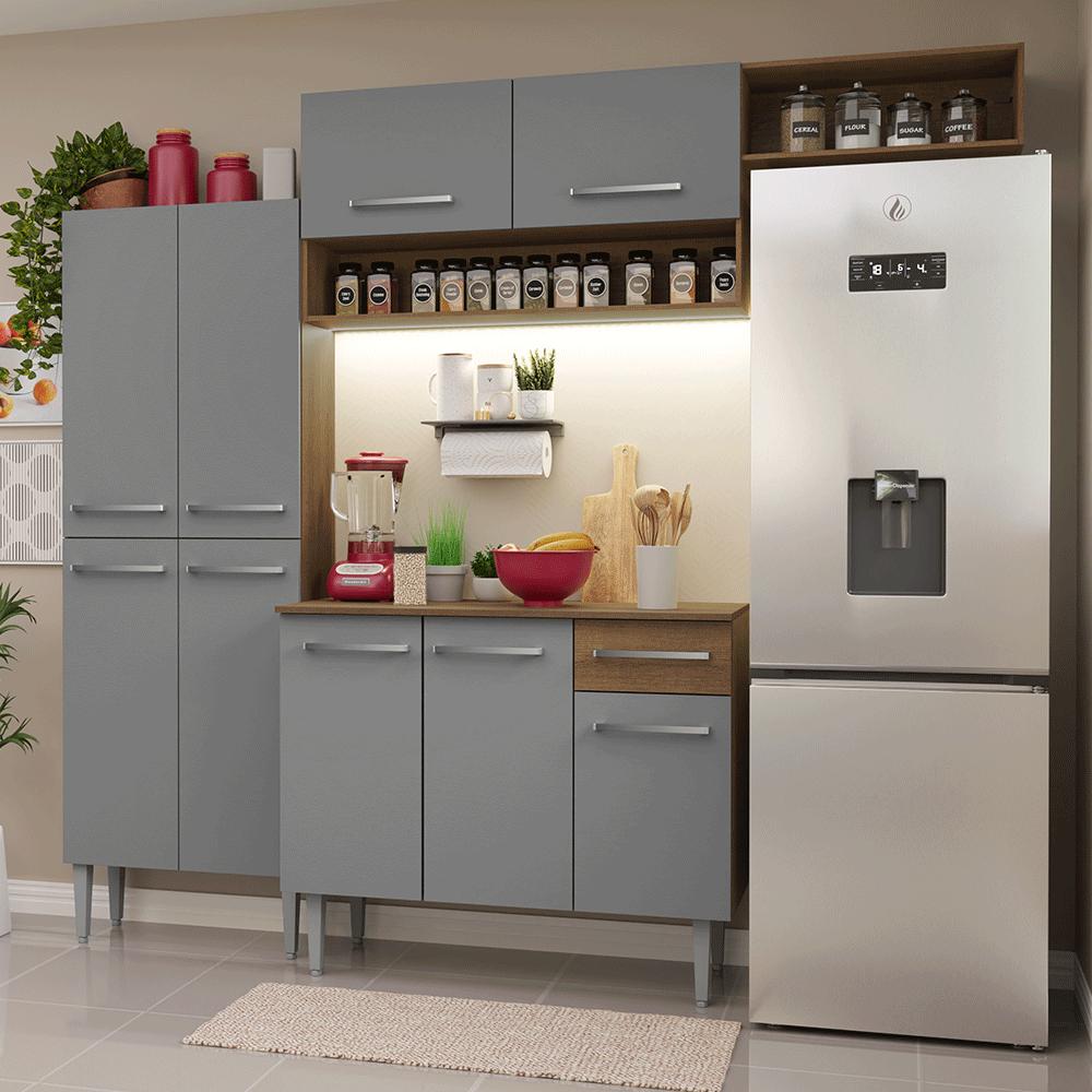 Armário De Cozinha Completa 229cm Rustic/cinza Emilly Madesa 18xa