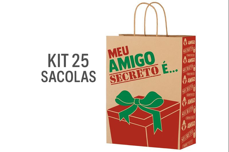 Sacola Amigo Secreto Presente Natal Em Papel Kraft Com Alça