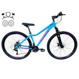 Bicicleta Aro 29 Gta Start Freio Hidráulico 21v Alumínio Mountain Bike Garfo Suspensão Azul-rosa Tam: 15