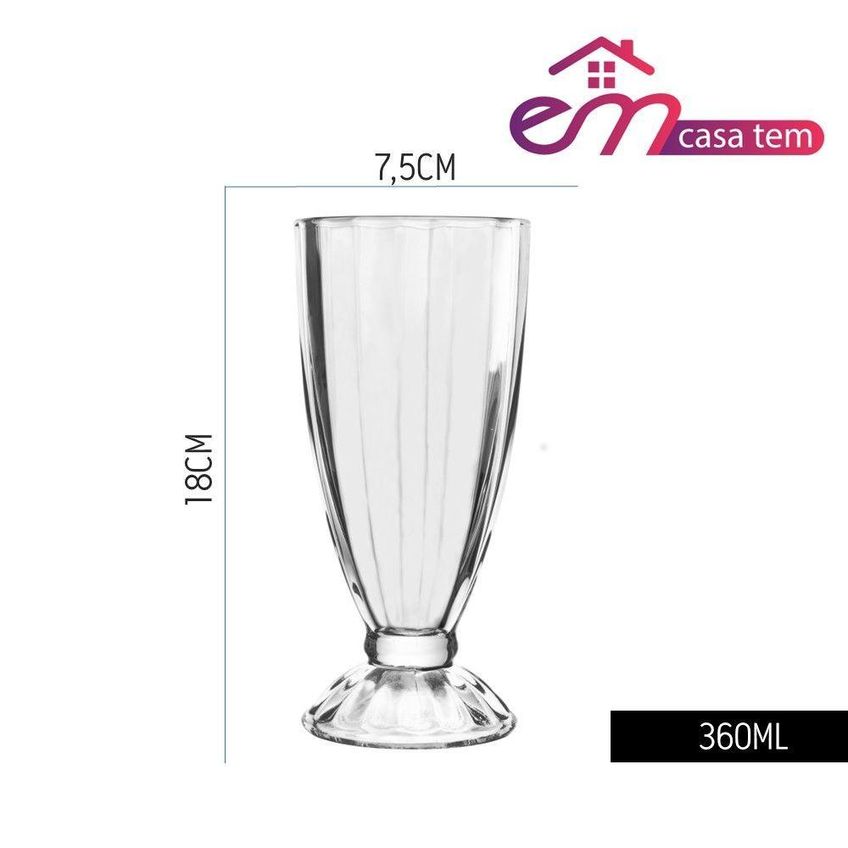 Copo De Milk Shake Taça De Vidro Transparente Sorveteria 380ml Em Casa Tem - imagem 3