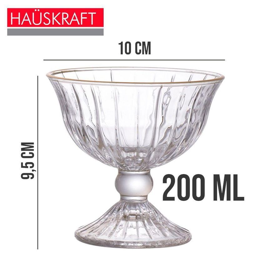 Taça De Sobremesa Vidro Borda Dourada Melina Mini Bowl Com Pé 200ml Haskraft - imagem 3