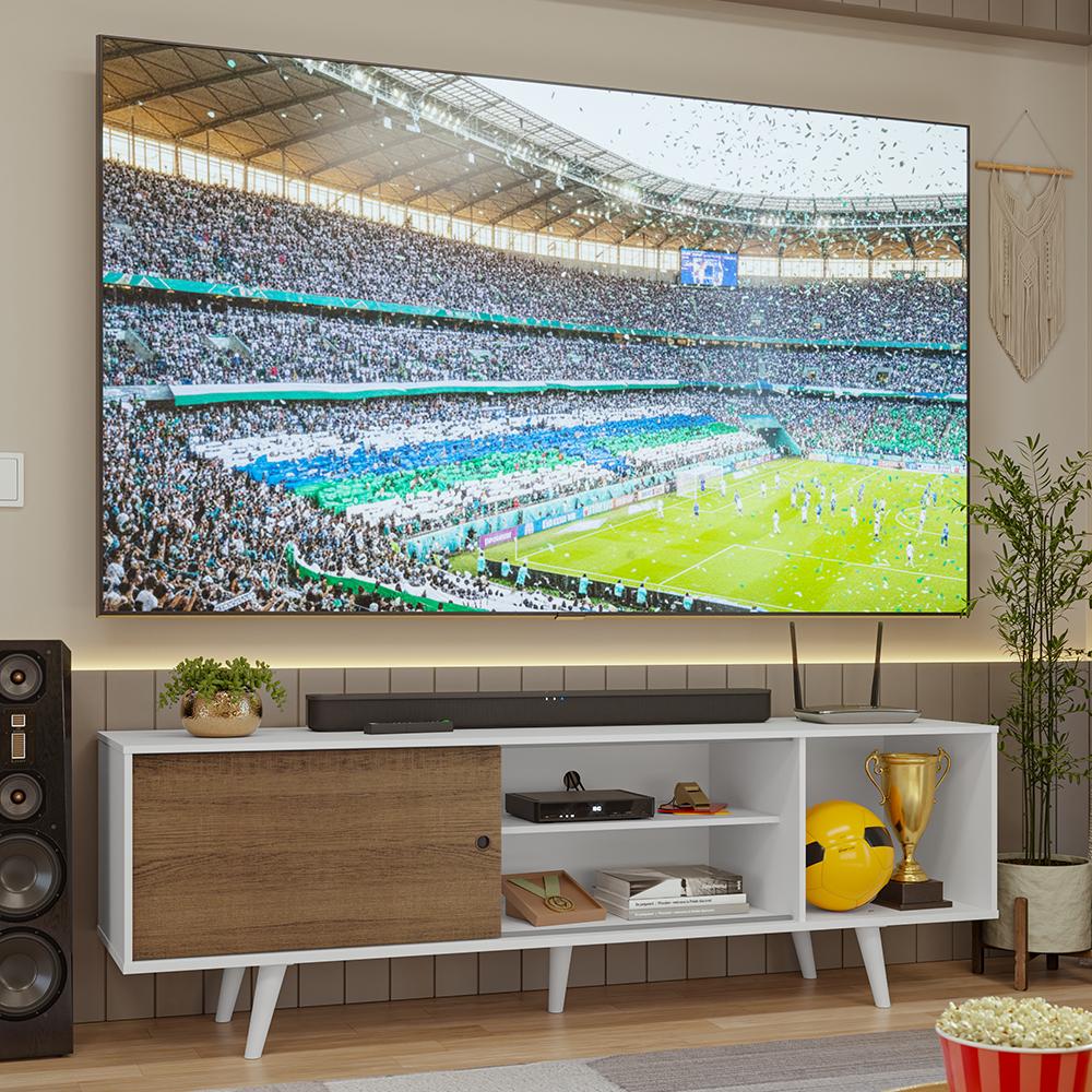 Rack Para Tv Até 80 Polegadas 160cm Branco/rustic Com Pés Branco Torino Madesa