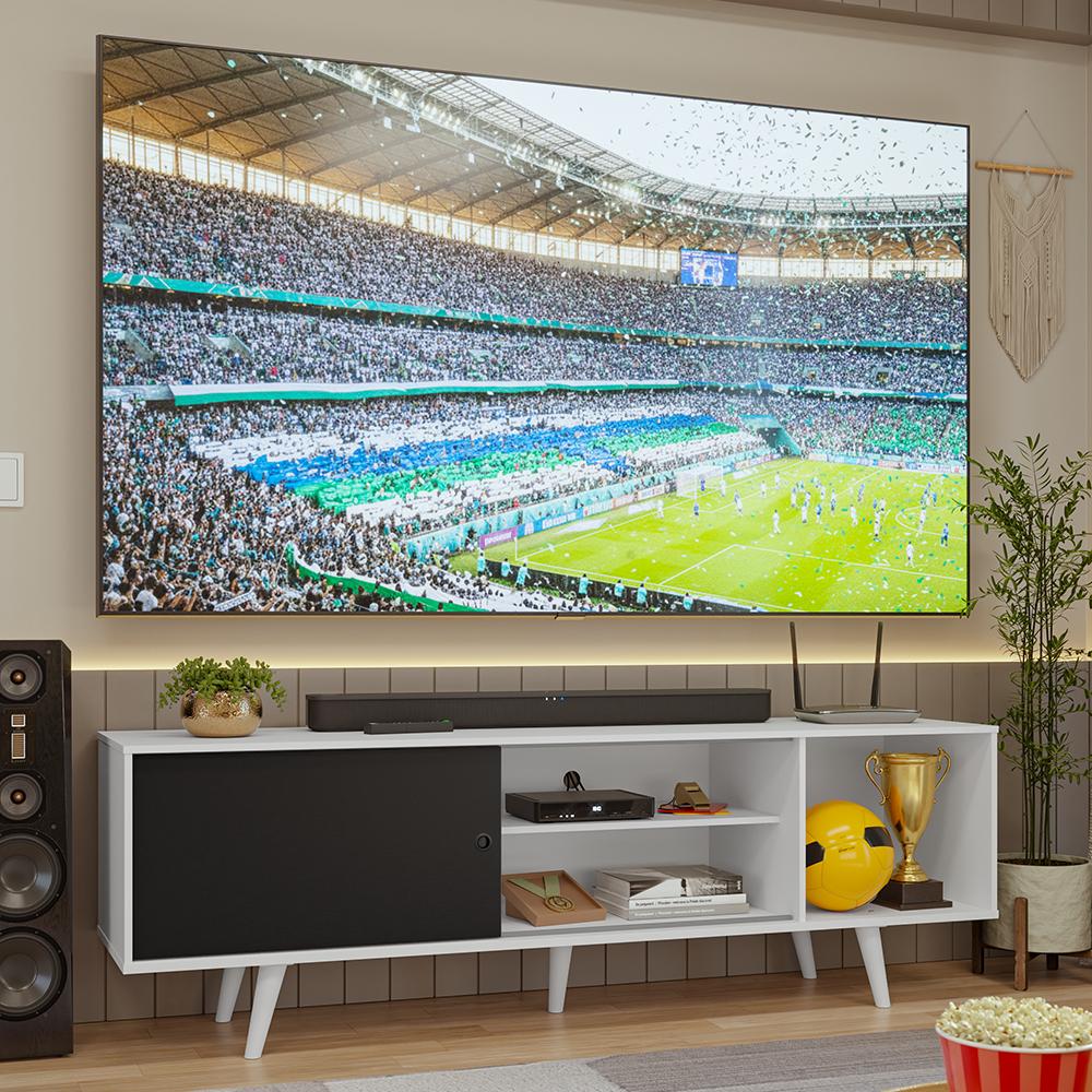 Rack Para Tv Até 80 Polegadas 160cm Com Pés Branco/Preto Torino Madesa