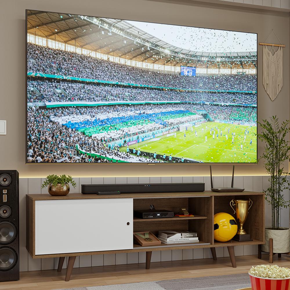 Rack Para Tv Até 80 Polegadas 160cm Com Pés Rustic/Branco/Rustic Torino Madesa