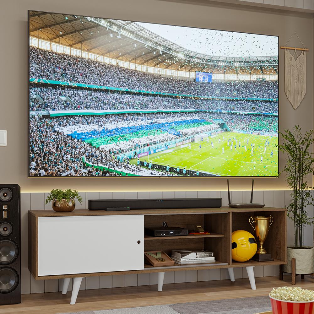 Rack Para Tv Até 80 Polegadas 160cm Com Pés Rustic/Branco Torino Madesa