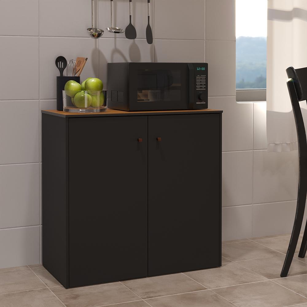 Balcão Multiuso Para Forno E Microondas Armário Organizador Smart - Preto E Cedro