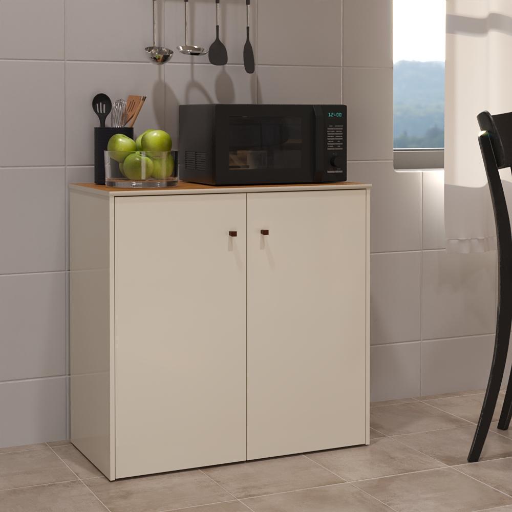 Balcão Multiuso Para Forno E Microondas Armário Organizador Smart - Off White E Cedro