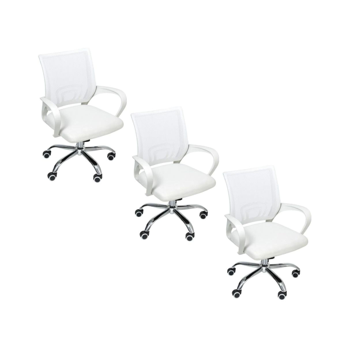 Kit 3 Cadeiras De Escritório Begonia Mesh Ergonômico Branco