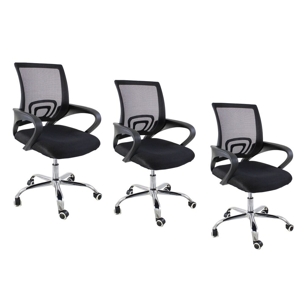 Kit 3 Cadeiras De Escritório Begonia Tela Mesh Ergonômico - Preto