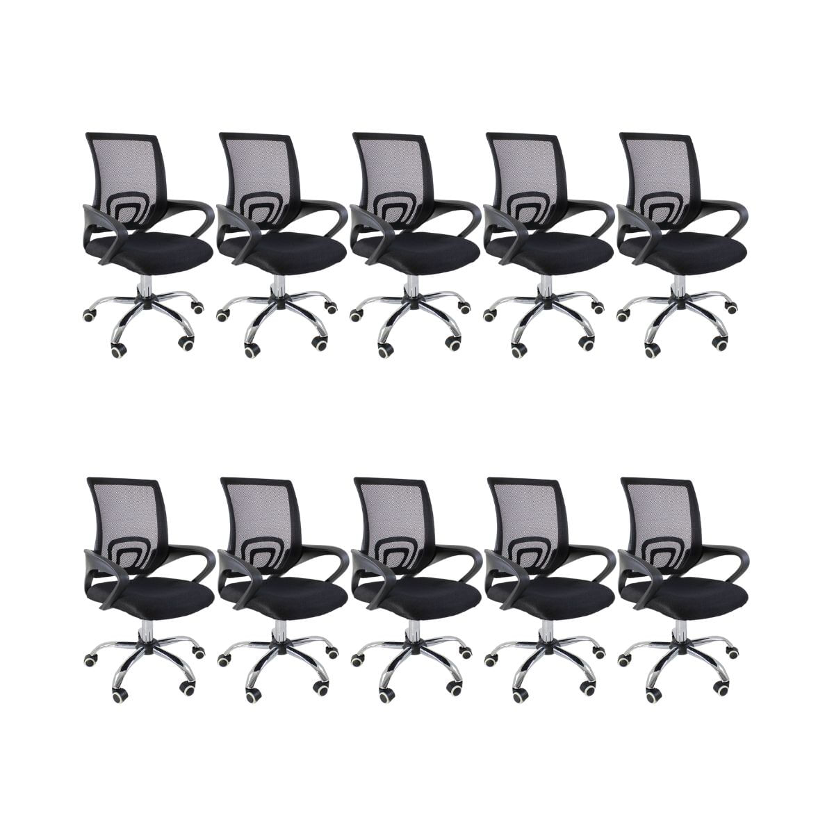 Kit 10 Cadeiras De Escritório Begonia Mesh Ergonômico Preto