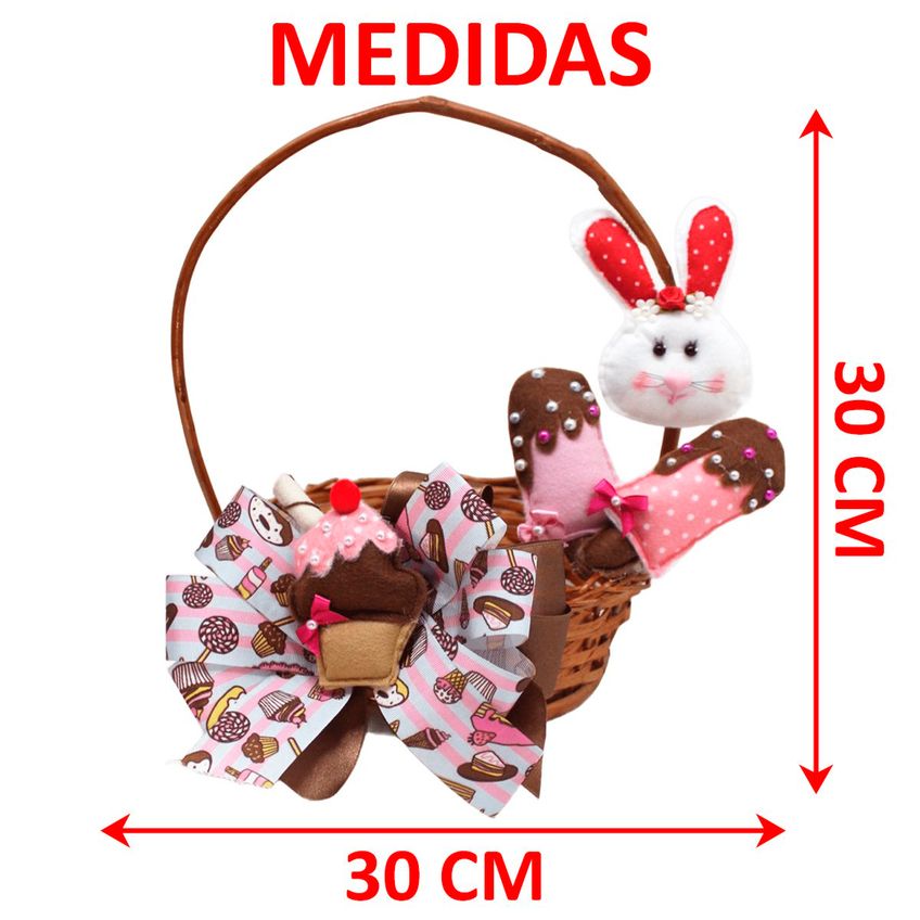 Cesta De Páscoa Artesanal Decoração Coelho Rosa Docinho 30cm - imagem 3