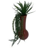 Vaso alto decorativo de cerâmica com planta artificial