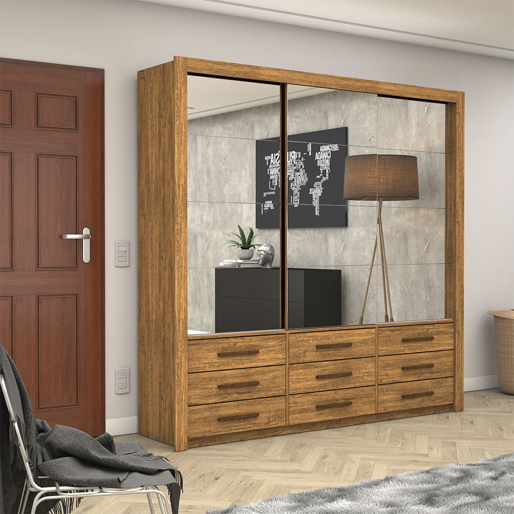 Guarda Roupa Casal Anjos Premium 3 Portas 9 Gavetas Carioca Móveis