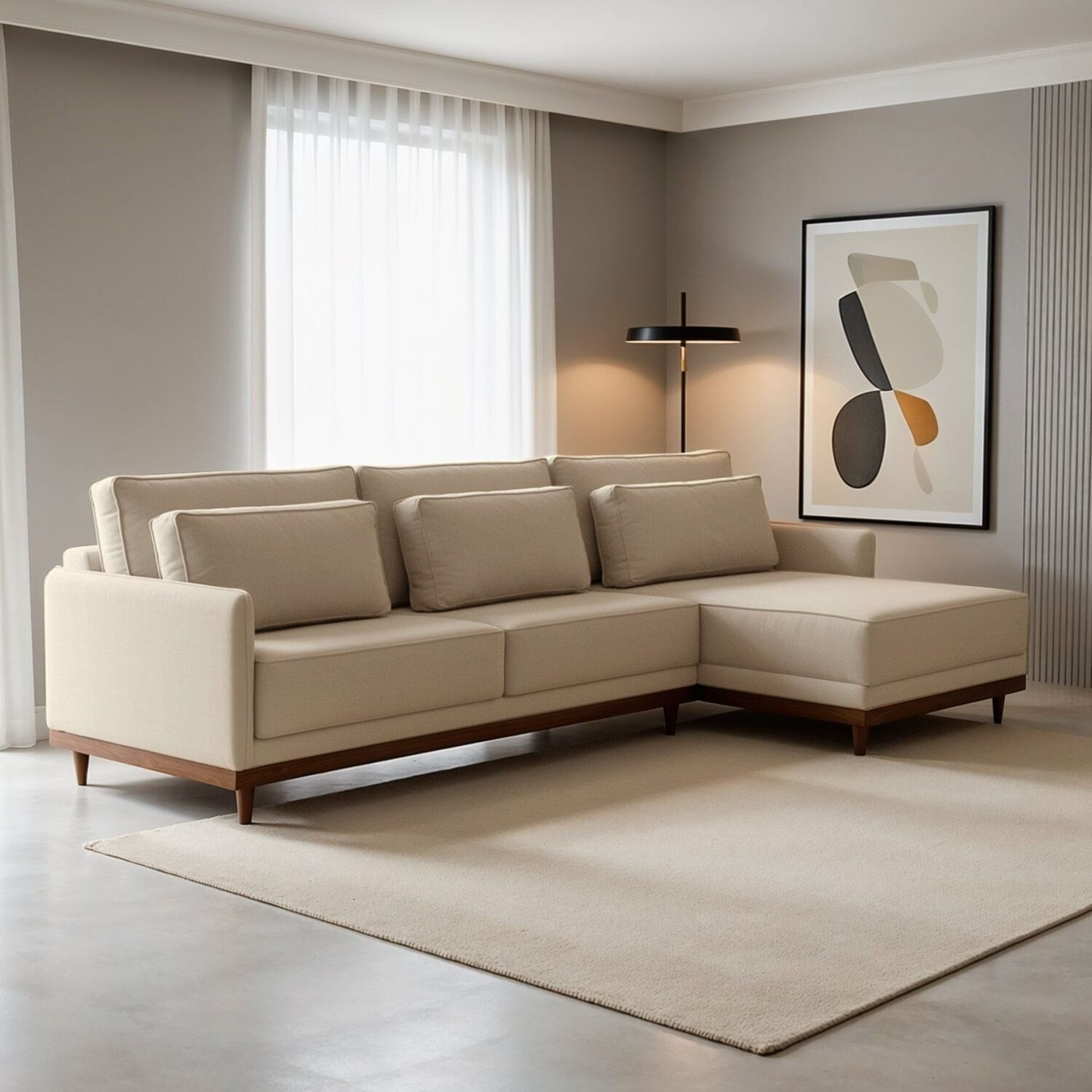 Sofá Living 260cm Chaise Lado Direito Artheus Bege