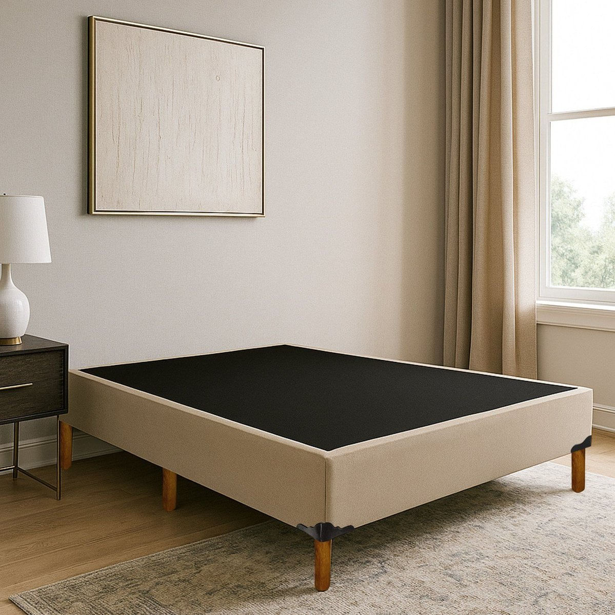 Base Cama Box Casal 39x138cm Com 6 Pés Bege