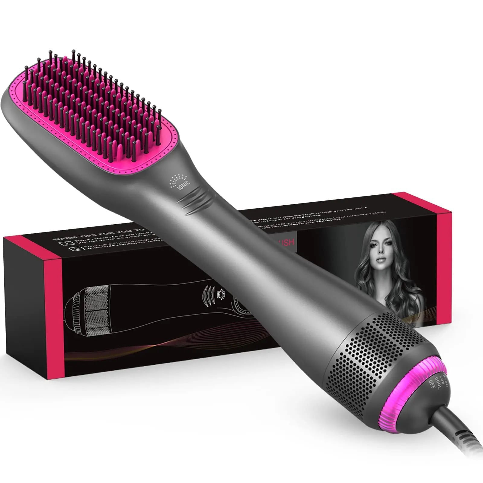 Secador De Cabelo Hot Air Comb, Alisador, Modelador, 3 Em 1, Genérico