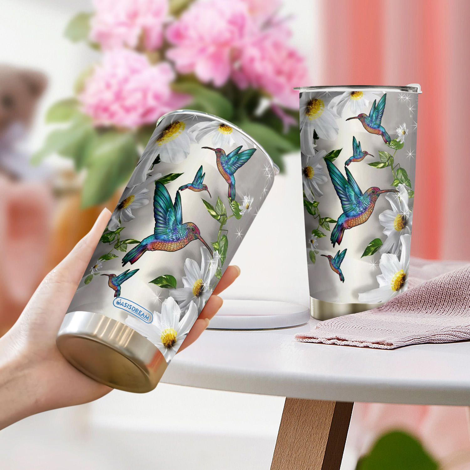 Caneca De Café Tumbler Oasisdream 600 Ml Com Estampa De Beija-flor