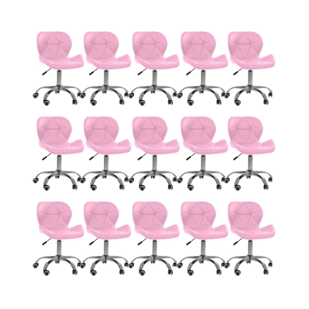 Kit 15 Cadeiras Office Eiffel Slim Ajustável Giratória - Rosa