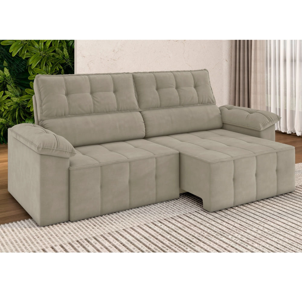 Sofá 3 Lugares Retrátil Reclinável 220cm Slim Veludo Santorini Besthouse