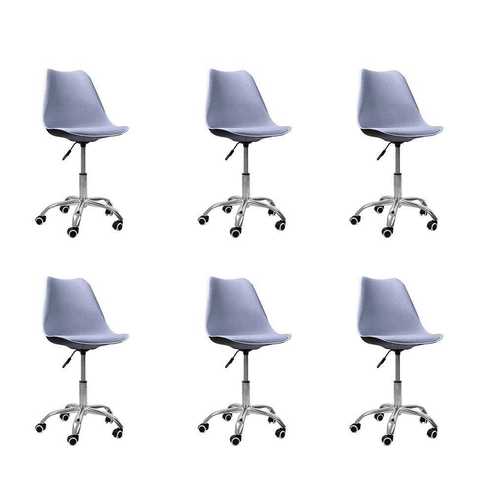 Kit 06 Cadeiras Office Base Cromada Giratória Saarinen - Cinza