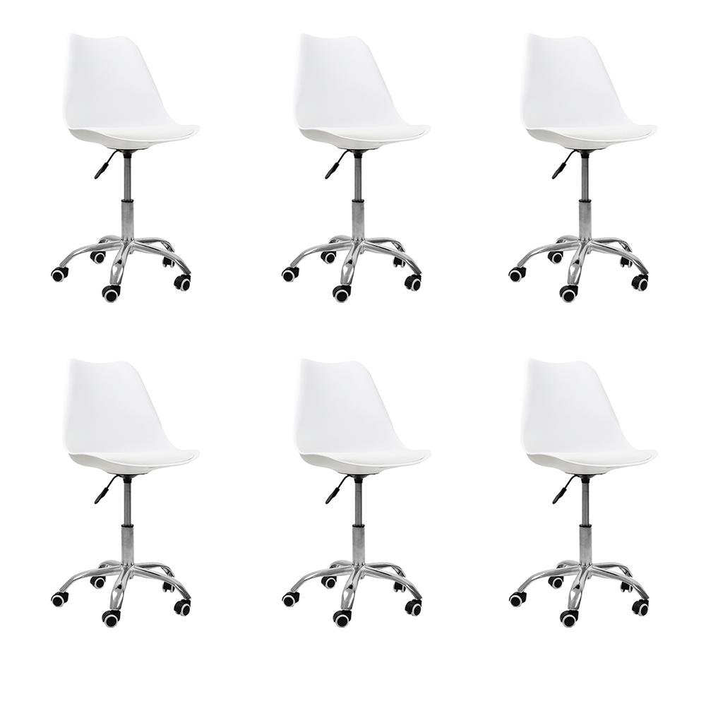 Kit 06 Cadeiras Office Base Cromada Giratória Saarinen - Branco