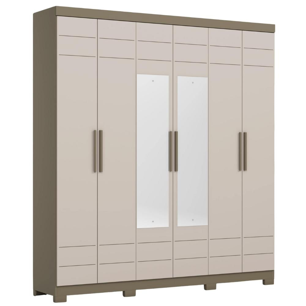 Guarda Roupa Casal 6 Portas Com Espelho 210 Cm Flora Duna Cristal Henn