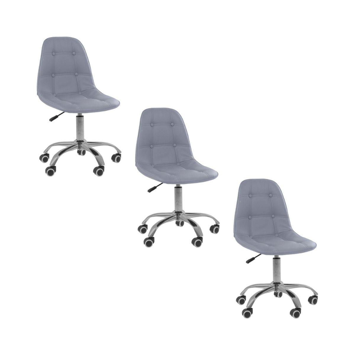 Kit 3 Cadeiras Office Eiffel Botonê Ajustável Base Giratória - Cinza