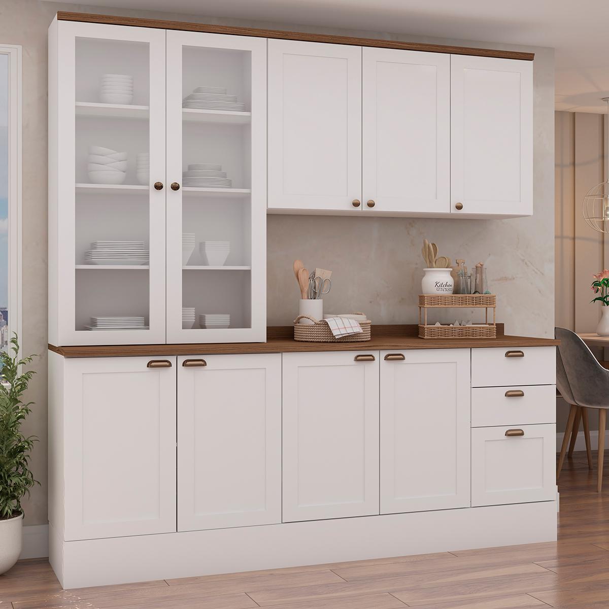 Armário De Cozinha Genialflex Iluminata 3 Peças Branco Ébano