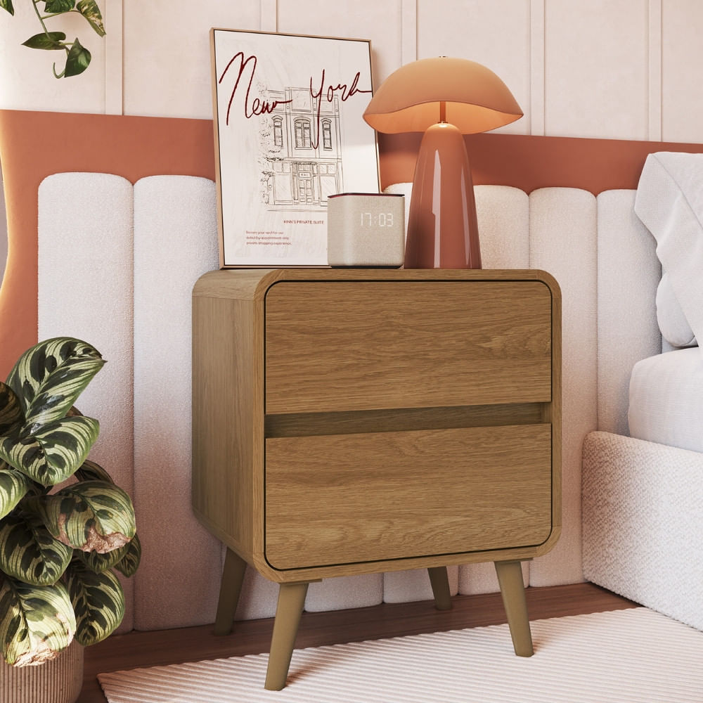 Mesa De Cabeceira 2 Gavetas Com Pés Wave Completa Móveis