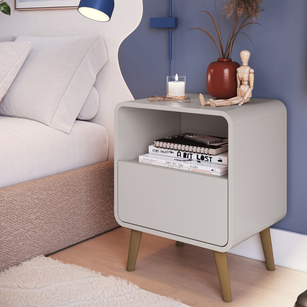 Mesa De Cabeceira 1 Gaveta Com Pés Wave Completa Móveis