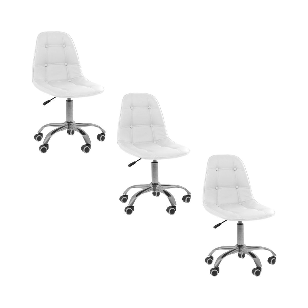 Kit 3 Cadeiras Office Eiffel Botonê Ajustável Base Giratória - Branco
