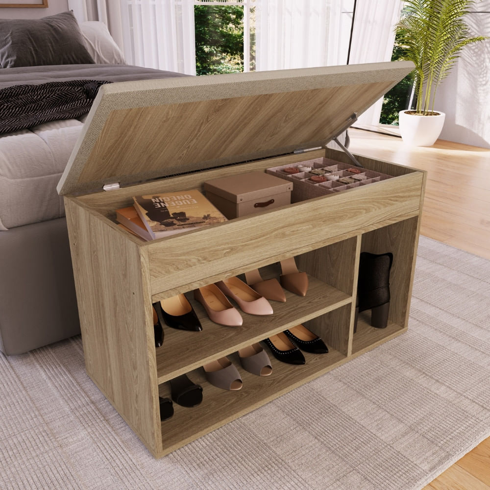 Sapateira Com Baú Estofado Lua Completa Móveis