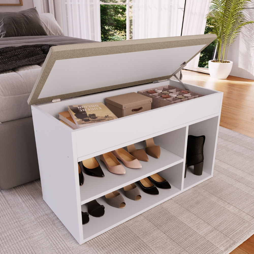 Sapateira Com Baú Estofado Lua Completa Móveis