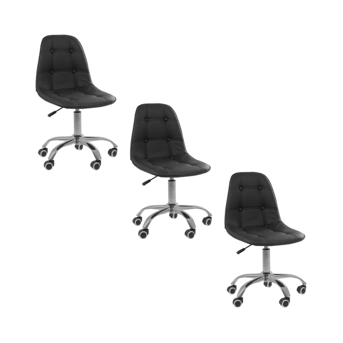 Kit 3 Cadeiras Office Eiffel Botonê Ajustável Base Giratória - Preto