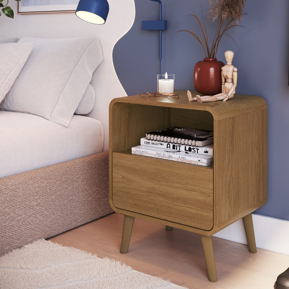 Mesa De Cabeceira 1 Gaveta Com Pés Wave Completa Móveis