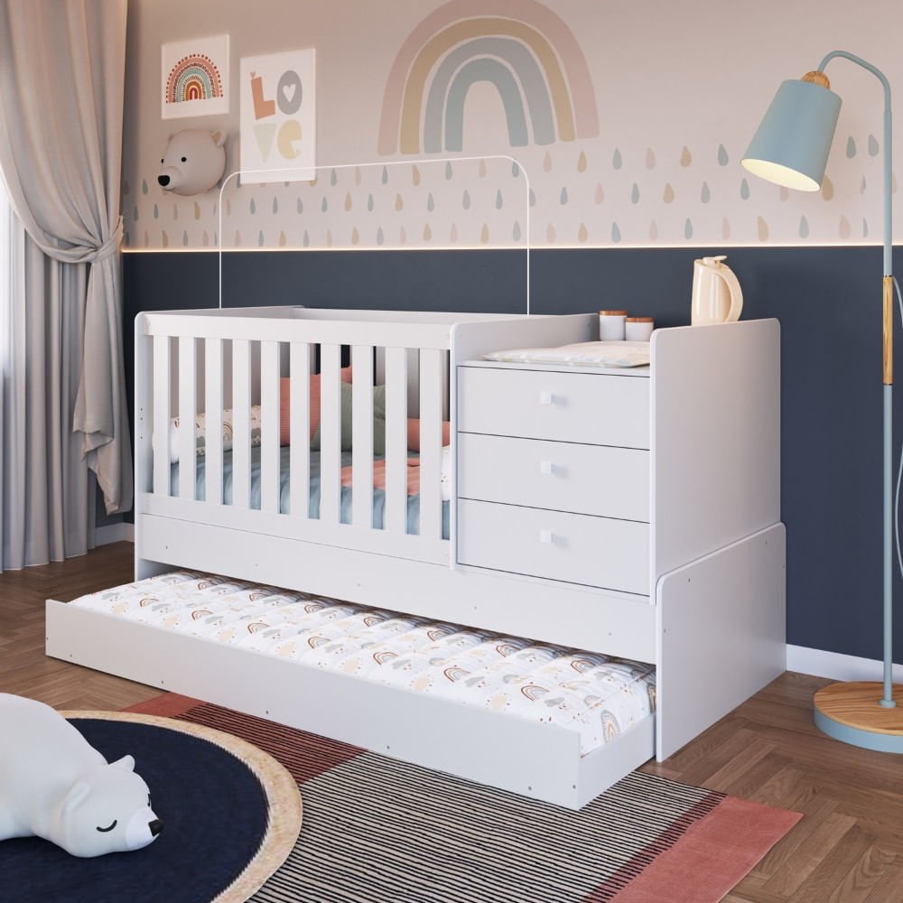 Berço Multifuncional 3 Gavetas Com Cama Auxiliar Cube Completa Móveis