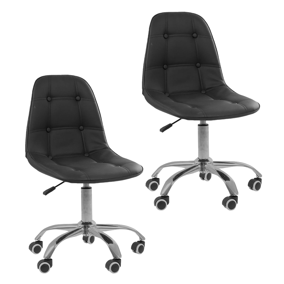 Kit 2 Cadeiras Office Eiffel Botone Ajustável Base Giratória Cor Preto