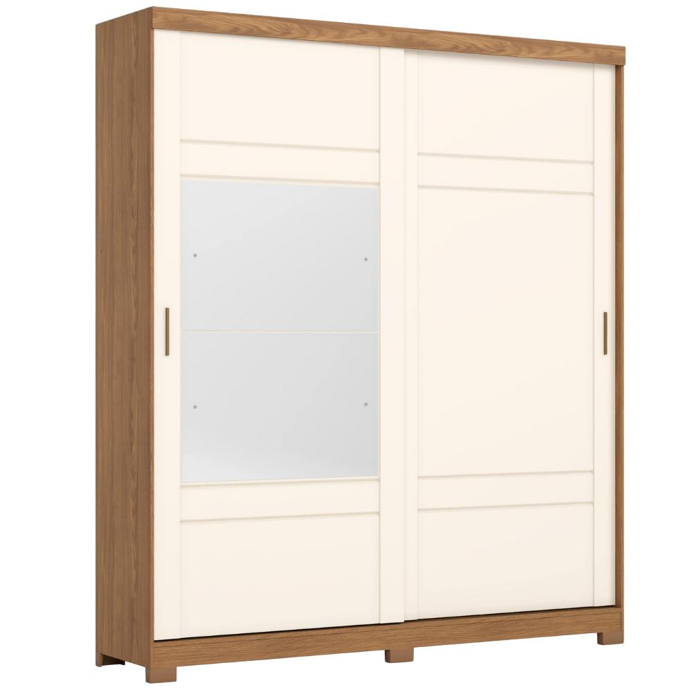 Guarda Roupa Solteiro 2 Portas Com Espelho 200 Cm Verg Nature Off White Henn