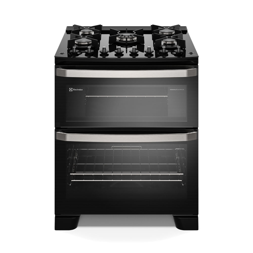 Fogão 5 Bocas Electrolux Preto Experience Mesa De Vidro, 2 Fornos E Perfectcook360 (FE5DB) 220V