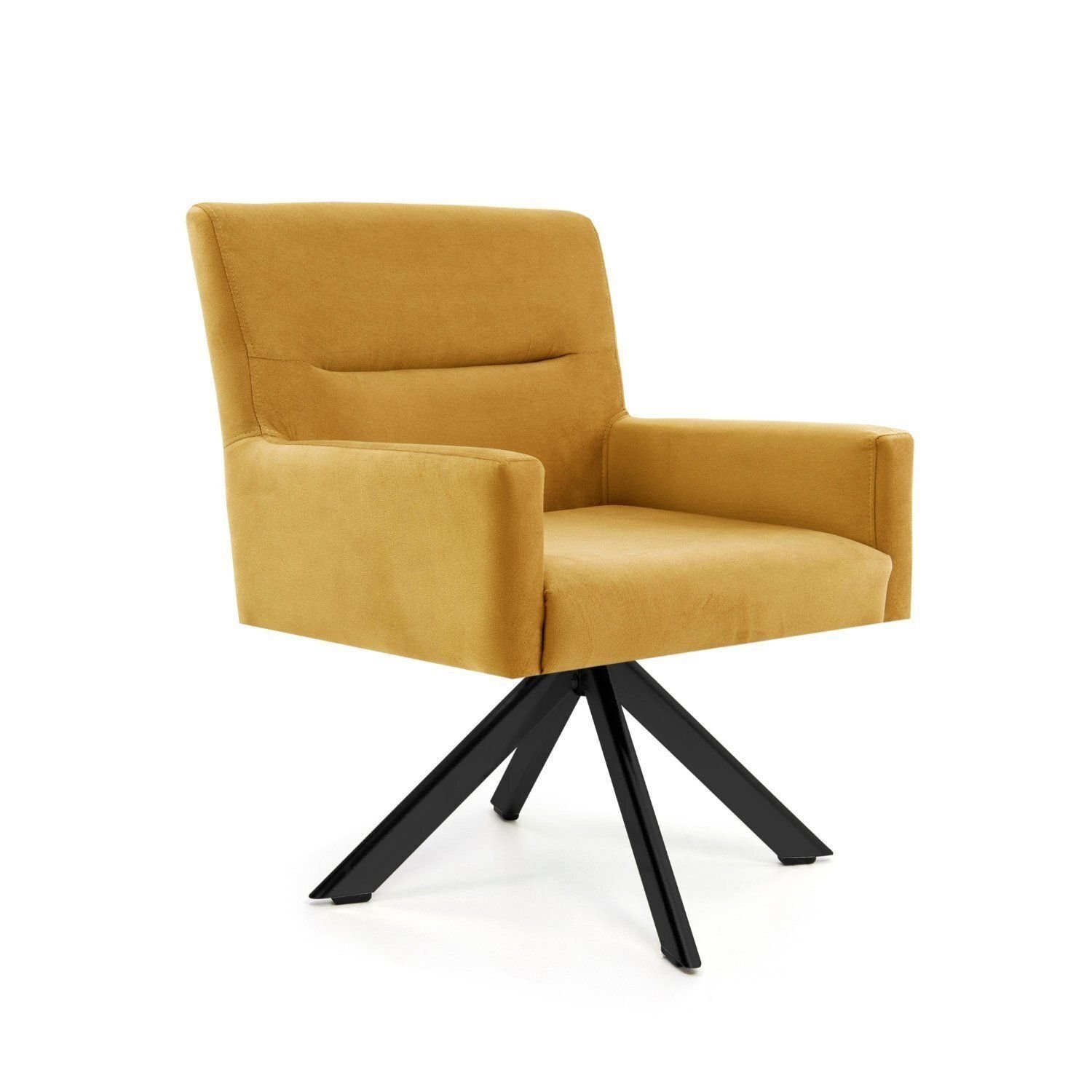 Poltrona Para Sala De Estar Veludo Giratória Angel Mostarda