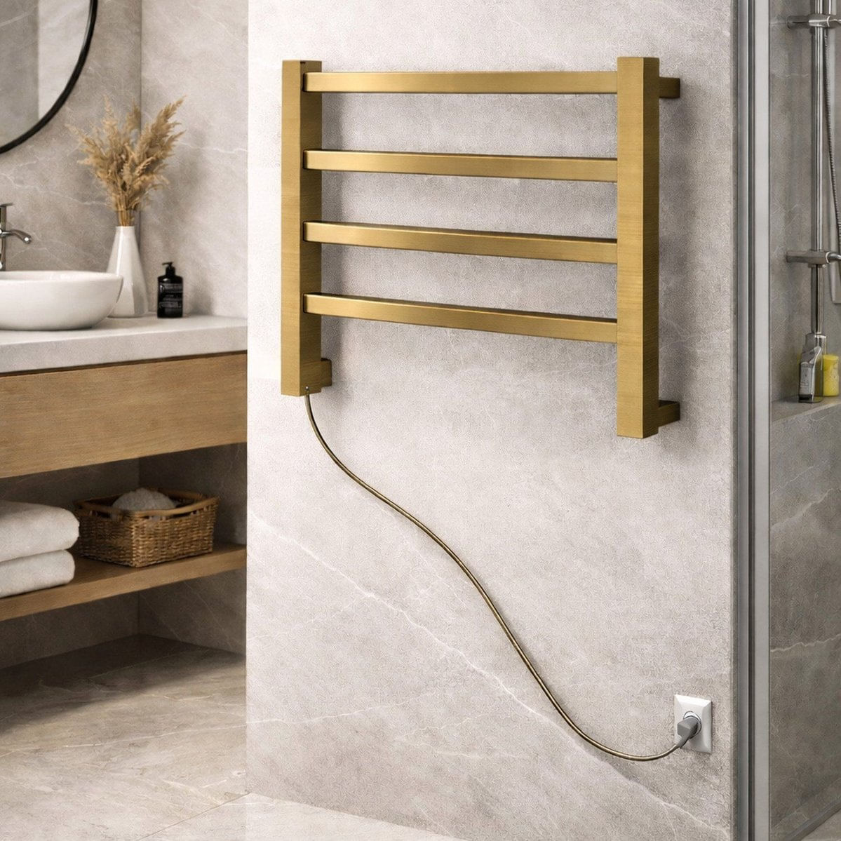 Toalheiro Aquecido Square Bivolt E Bilateral Thermo Ouro Escovado