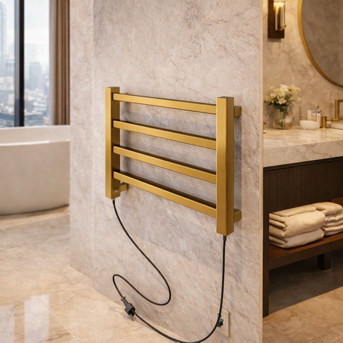 Toalheiro Aquecido Square Bivolt E Bilateral Thermo Dourado Claro