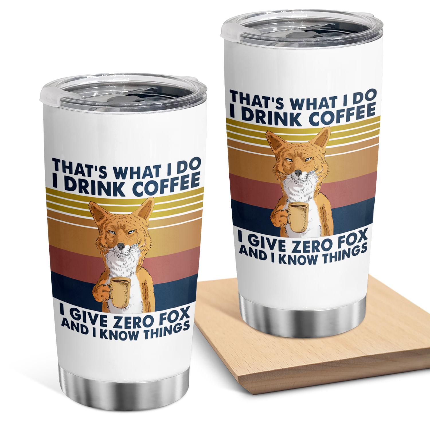 Caneca De Café Oasisdream Tumbler 600ml Em Aço Inoxidável Com Estampa Fox