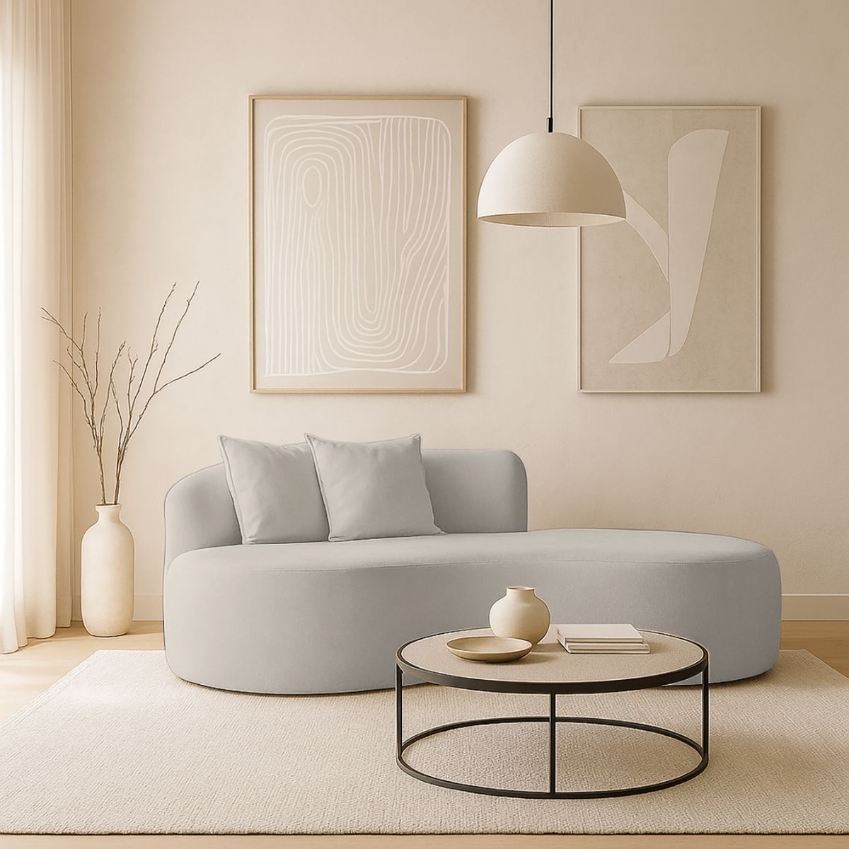 Sofá Feijão De Canto Curvado Elegante 2 Lugares Bouclé