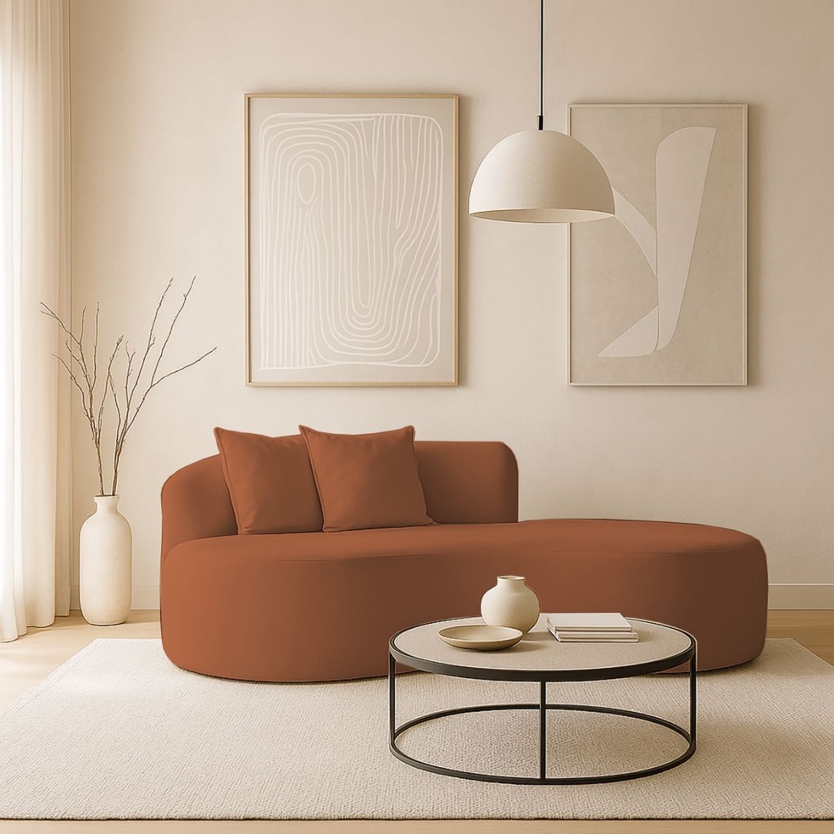 Sofá Feijão De Canto Curvado Elegante 2 Lugares Bouclé