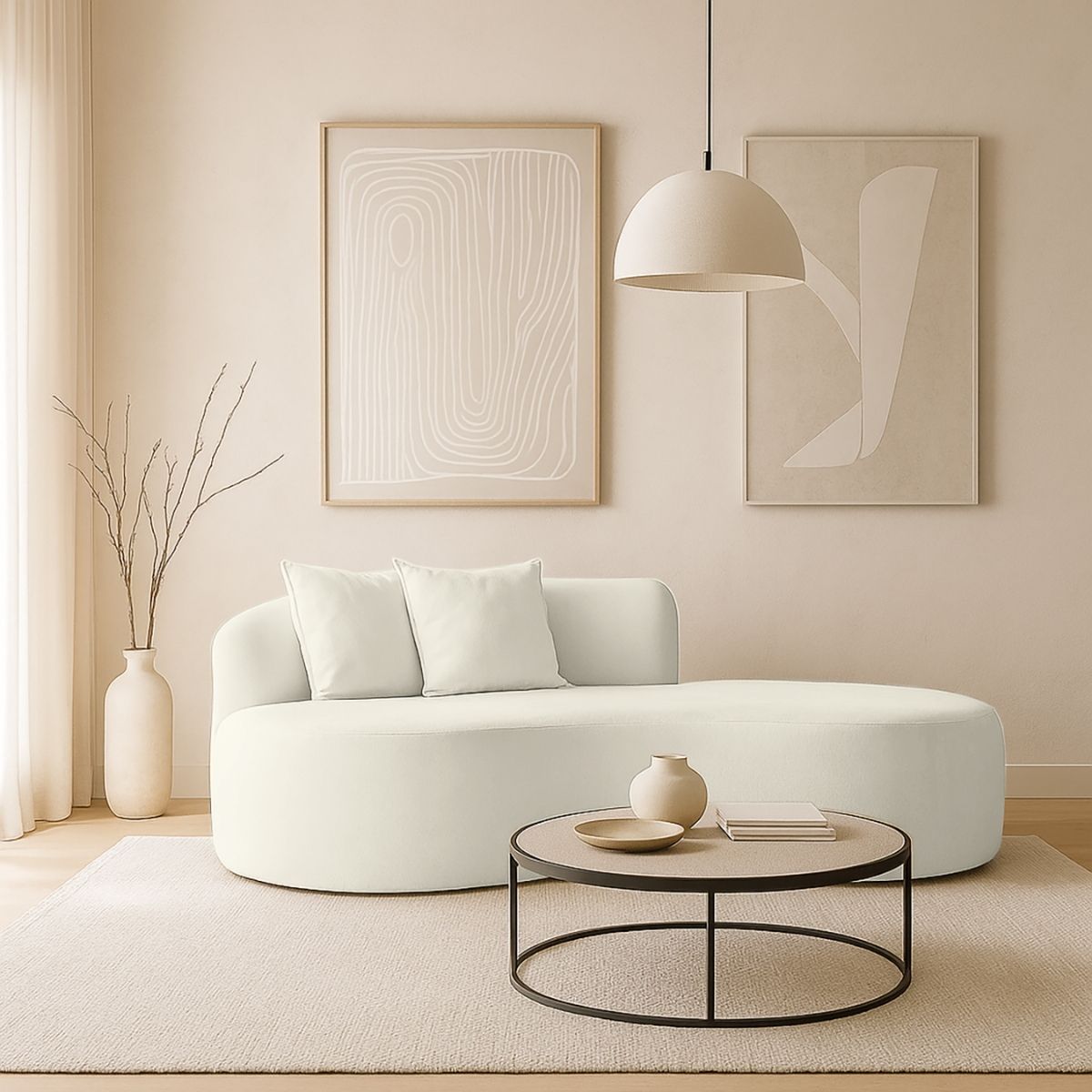 Sofá Feijão De Canto Curvado Elegante 2 Lugares Bouclé