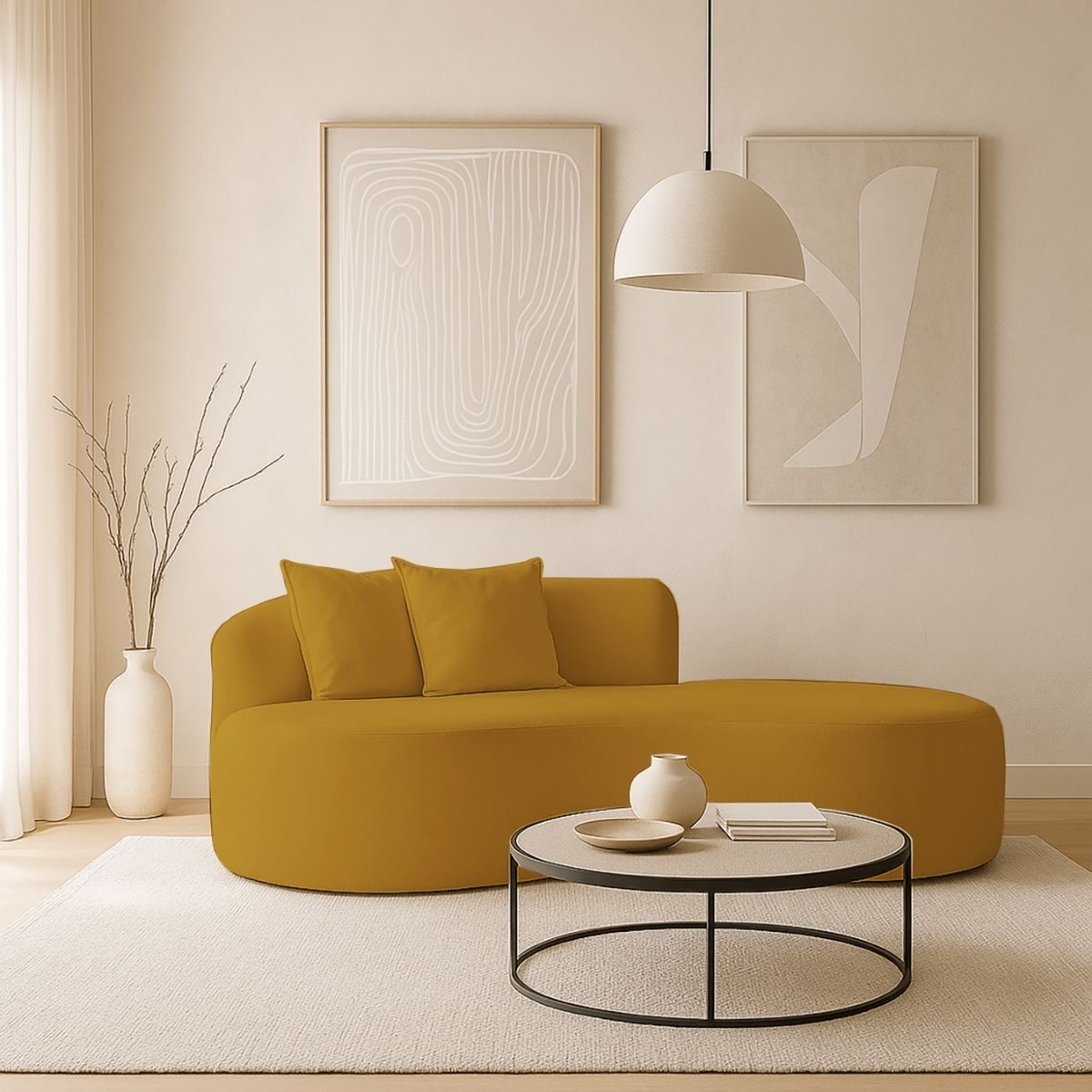 Sofá Feijão De Canto Curvado Elegante 2 Lugares Bouclé